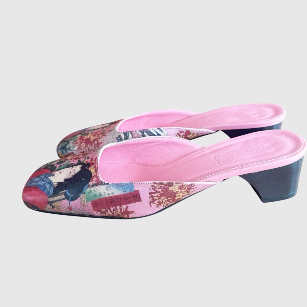 JEON Icon Shoes Women 7.5 Traditional Japanese Wearable Art Geisha Heels Pink - Picture 3 of 7